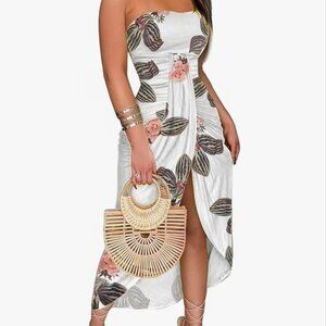 Umenlele strapless white floral dress